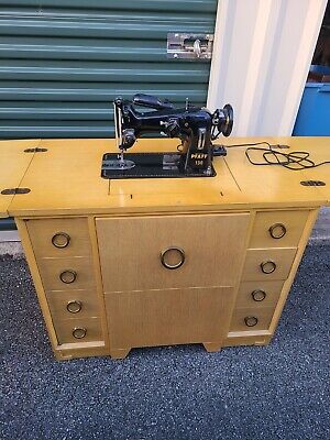 VTG 1950s PFAFF 130 Sewing Machine In Mid Century Blonde Cabinet Desk MCM • 449.99€