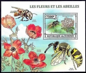 Burundi 2013 MNH MS, flores, avispa alemana, chaqueta amarilla alemana, insectos - Imagen 1 de 1