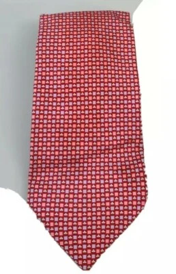 Corbata Salvatore Ferragamo Rosa Rojo Trébol Cuadrada 100% Seda Italia 58 X 3-5/8 Foto 1 de 4