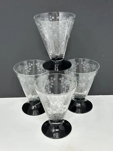 Morgantown Baden Black Stem Etched Ice Tea Footed Tumbler Set of 4 - Picture 1 of 11