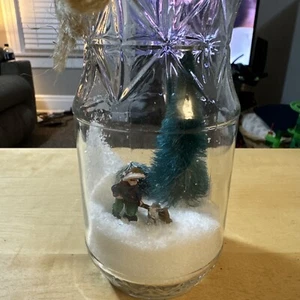 Vintage Weihnachten Glas Diorama Schnee Kiefer Baum - Bild 1 von 5