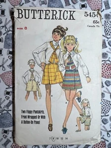 Butterick Sewing Pattern 5454 Girls' Pantskirt & Tie Size 8 Cut Complete - Picture 1 of 3