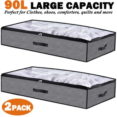 2×Underbed Storage Containers, Under Bed Storage for Clothes, Blankets and Shoes - Image 1 of 4