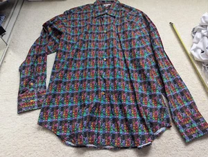 Coton Doux PARIS Mens dress Shirt 45 17 1/2 wild colors art design graphic l/s - Picture 1 of 3