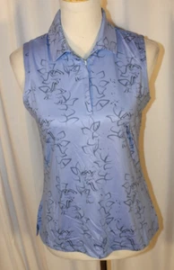 NUEVO Dunning Mujer PEQUEÑO Sin Mangas 1/4 Cremallera Polo Azul Gris Floral - Imagen 1 de 4