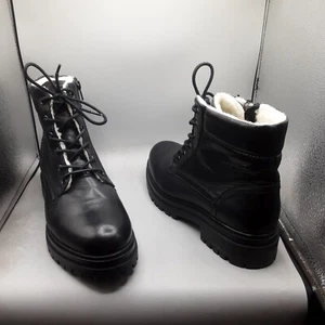 Miz Mooz Lyss Combat Boots Women's 10.5-11M EU42 Black Wool Lining A42 - Picture 1 of 14
