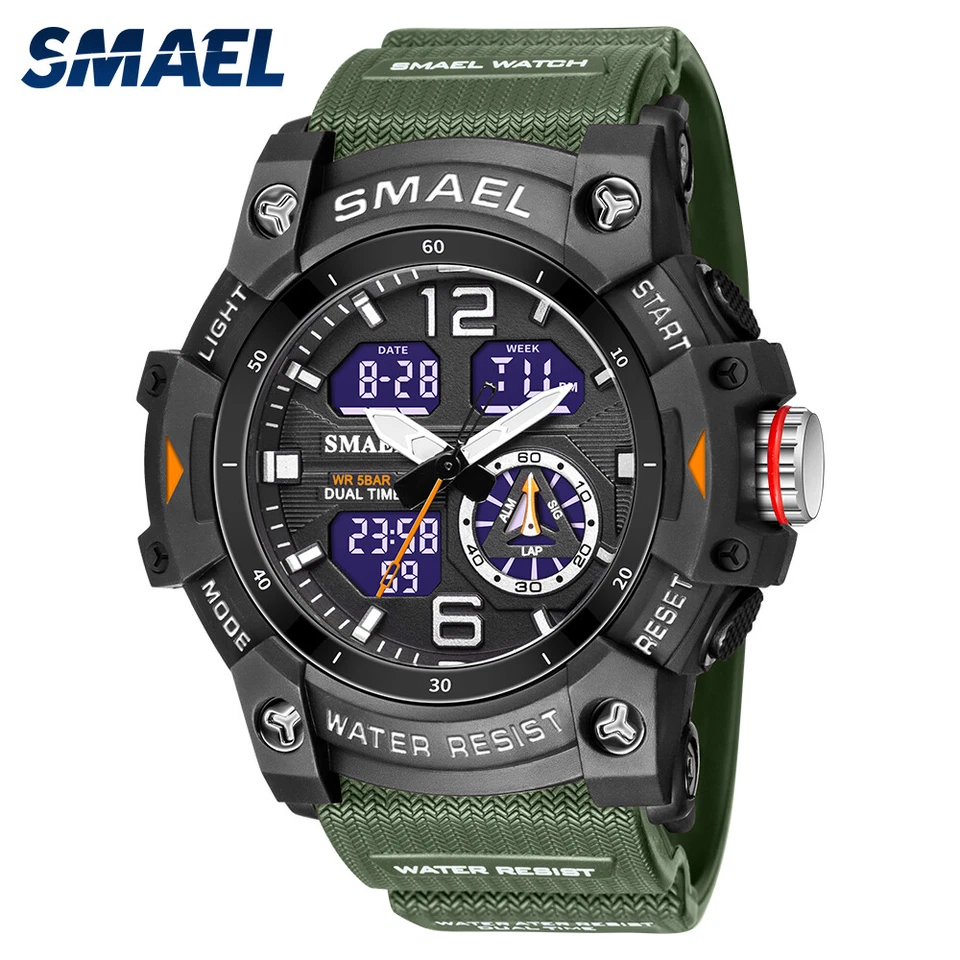 Digital Watch Military/Sport US Seller By SMAEL Model #8007 Blk/Orange