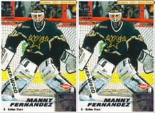 2x PACIFIC OMEGA 1999 MANNY FERNANDEZ NHL RC DALLAS STARS GOALIE 71 ROOKIE LOT