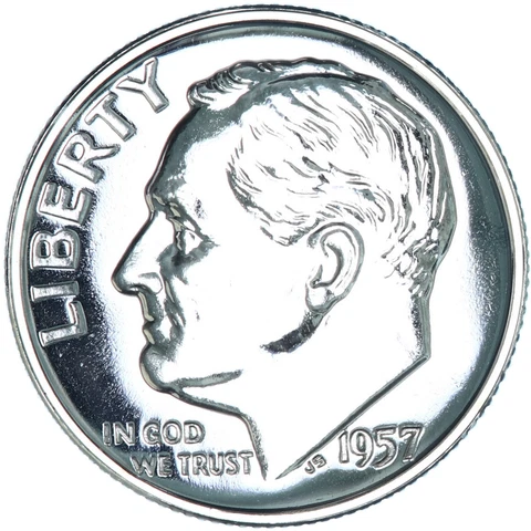 1957 (P) Roosevelt Dime Gem 90% Silver Proof US Coin Cover