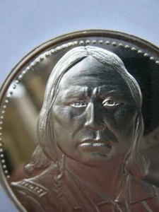 1.OZ CHIEF SANTANTA KIOWA NATIVE INDIAN TRIBAL NATIONS .925 SILVER COIN+GOLD - Picture 1 of 9