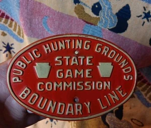Old Vintage PA Public Hunting Grounds Boundary Line Oval Metal Sign Pennsylvania - Picture 1 of 4