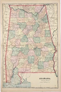 1907 ALABAMA - Map ORIGINAL LARGE (20X13) RAILROADS MOBILE - MONTGOMERY - Picture 1 of 5