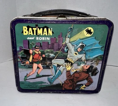 Lonchera metálica vintage Batman and Robin 1966 Aladdin bonitos gráficos originales Foto 1 de 4