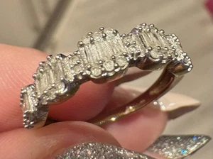 Diamond Ring Set With Round And Baguette Diamonds On A 9ct Gold Yellow Band - Picture 1 of 5