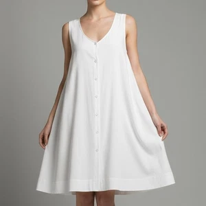 HANRO of Switzerland atemberaubendes weißes Lounge Kleid S Baumwolle / Satin Knöpfe Borte - Bild 1 von 10