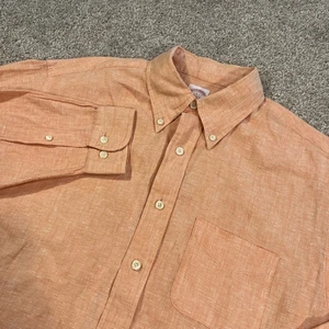 Brooks Brothers Irish Leinen Hemd L Orange Langarm Button Down Freizeit - Bild 1 von 8