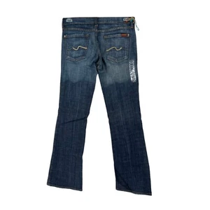 7FAMK Bootcut Blue Jeans Swarovski Crystal Pocket Womens Size 29 Designer Denim - Picture 1 of 7