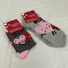 Socks 2 Pairs Happy Valentine’s Day Womens 5-9 Hearts Low Cut Crew Pink Red
