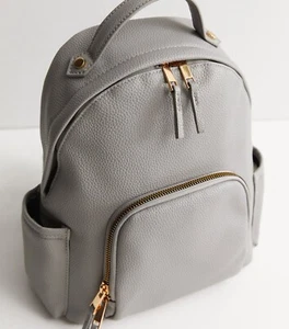 NEW LOOK Stacey Grey Mini Backpack Rucksack Zip Bag Vegan Friendly RRP £21.99 - Picture 1 of 4