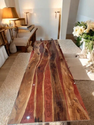 Mesa de comedor artesanal de resina de madera de 36"x72" de lujo con borde vivo muebles decoración Foto 1 de 4