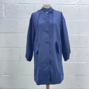 PARIS MARINEBLAUJACKE MANTEL LONGLINE GRENCH REGENMANTEL KAPUZE LEICHT Y2K UK L - Bild 1 von 6