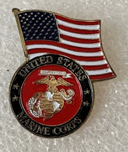 United States Marine Corps USMC Logo USA Flag Lapel Hat Jacket Pin - Picture 1 of 4