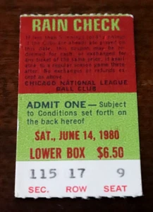 TICKET STUBS Chicago Cubs 1 TICKETS Wrigley 6/14/80 Atlanta Braves - Picture 1 of 5