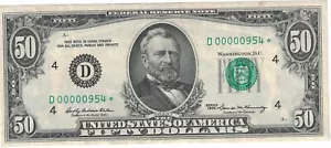 1969 50 Dollar Bill - Star Note - Extremely Low Serial - D00000954 - Picture 1 of 2