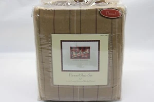 WOOLRICH 100% Cotton Premium Weight Flannel Sheet Set FULL CAMEL W/RED STRIPES - Picture 1 of 9