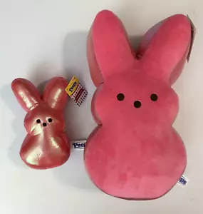 NEW 2025 PEEPS Set of 2 Easter Bunny PINK PLUSH 12" & 6" Shiny IRIDESCENT SIDEs - Picture 1 of 3