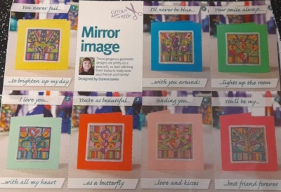 Cross Stitch CARD Charts  -  7 MIRROR IMAGE GEOMETRIC CARDS     Colour Charts - Image 1 of 3