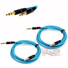 2X 4FT 3.5MM AUX JACK MALE AUDIO STEREO CABLE CORD AQUA FOR IPHONE 5S 5C 5 IPOD
