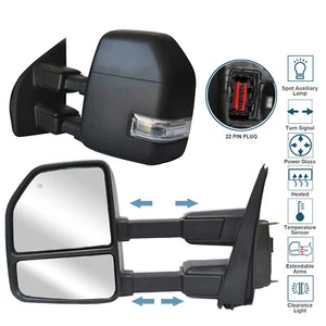 Pair Towing Mirrors Power Turn Signal Fit 2017-2020 Ford F-250 F-350 Super Duty - Picture 1 of 12