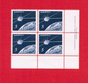 1966 # 445 PLATE BLOCK 1 # PB LR MINT CANADA SATELLITE ALOUETTE II Ev - Picture 1 of 1