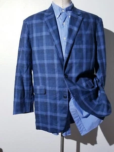 46R XXL slub LINEN Blue on Blue Windowpane Plaid Blazer Sport Coat Jacket NEW - Picture 1 of 6