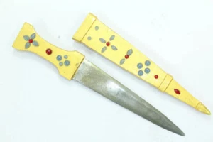 Dagger Knife Damascus Steel Blade Zircon Stone Natural Color Hand Painted G221 - Picture 1 of 9