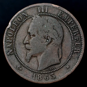 1863A France 10 Centimes (A Paris) Coin, km798.1, Mintage 4,873,000 - Rare Coin - Picture 1 of 2
