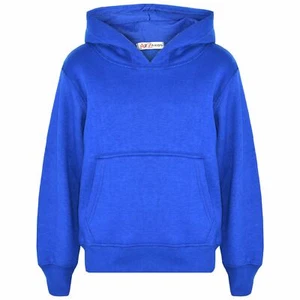 Kids Girls Boys Sweat Shirt Tops Plain Royal Blue Hooded Jumpers Hoodies 2-13 Yr - Picture 1 of 6
