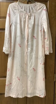 Miss Elaine Vintage Floral Nylon & Lace Button Front Robe Size Medium - Image 1 of 4