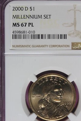 2000 D- NGC $1 MS67PL MILLENNIUM SET SACAGAWEA ONE DOLLAR #B46510 - Image 1 of 2