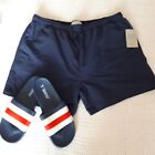 Set NEW Slippers UK9 + Shorts XL Bundle Dark Blue Flip flops Home Swim Beach 