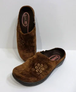 KLOGS Womens Brown Leather Suede Embroid Floral Mules Shoes Slip Resistant Sz 7M - Picture 1 of 7