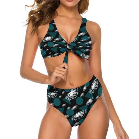 2pcs Philadelphia Eagles Womens Bow Tie Bikini Printed Swimsuit, with Chest Pad Cover