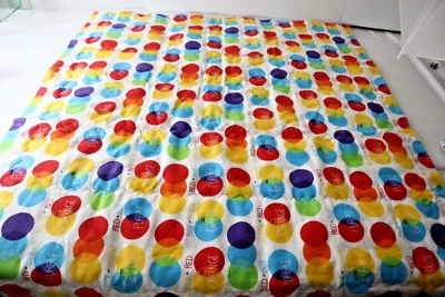 Stroller Throw Flannel Quilt On 1 Side Red Blue Yellow Circles Words 38" x 30" - Image 1 of 4