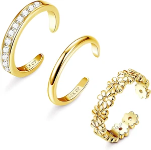3Pcs Gold Filled Toe Rings for Women Non Tarnish 14K Gold Filled Toe Cz NEW - Picture 1 of 7