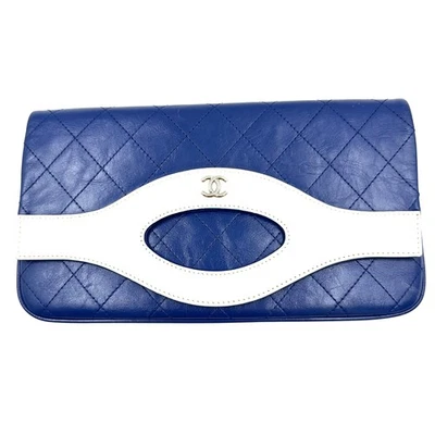 Б/у Chanel CC логотип маленький выстеганный 31 клатч синий белый подлинный - Изображение 1 из 4