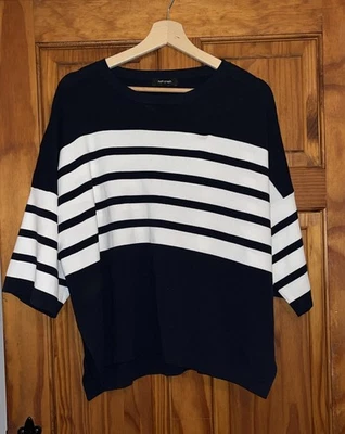 MARKS & SPENCER AUTOGRAPH CREAM & NAVY STRIPED Jumper 3/4 sleeve side slits  - Image 1 of 4