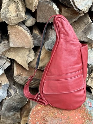 Ameribag Hermosa Mochila Bandolera Roja Grano Completo Cuero Eslinga Boho Saludable Foto 1 de 4