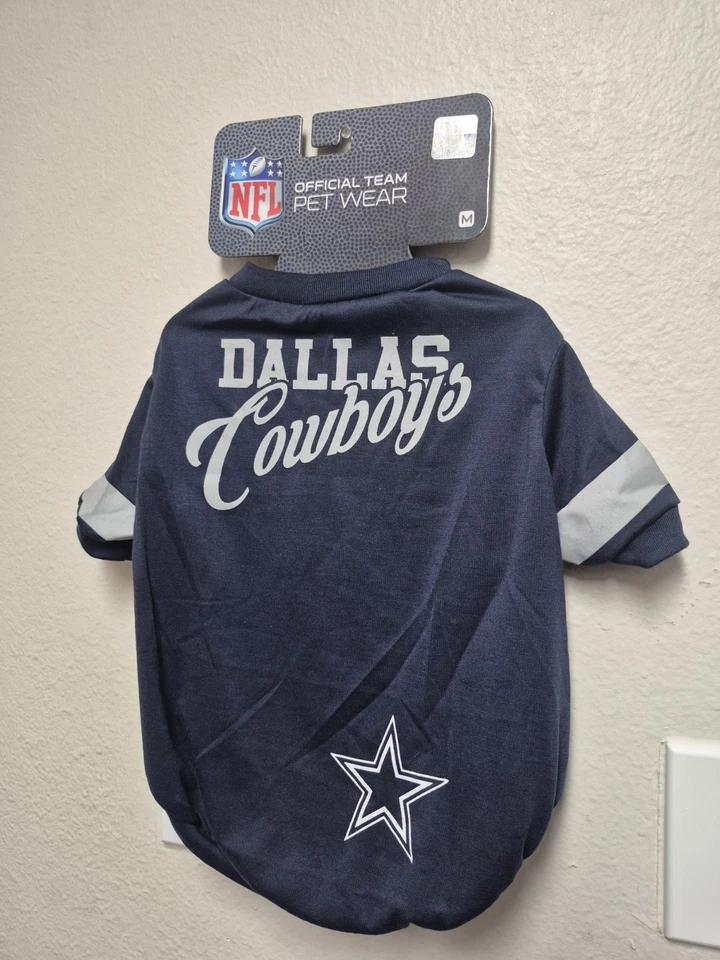 NFL 官方宠物服达拉斯牛仔条纹 T 恤狗猫宠物衬衫 - M 码 — 第 1/4 张图片