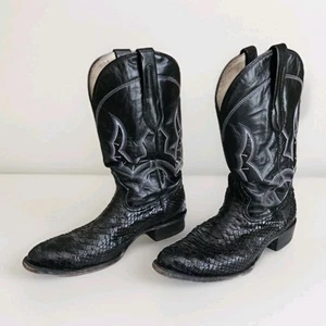J.B. Dillon Mens Cowboy Western Boots Black Snakeskin "JBR 1002 EE" Sz 10 D - Picture 1 of 24